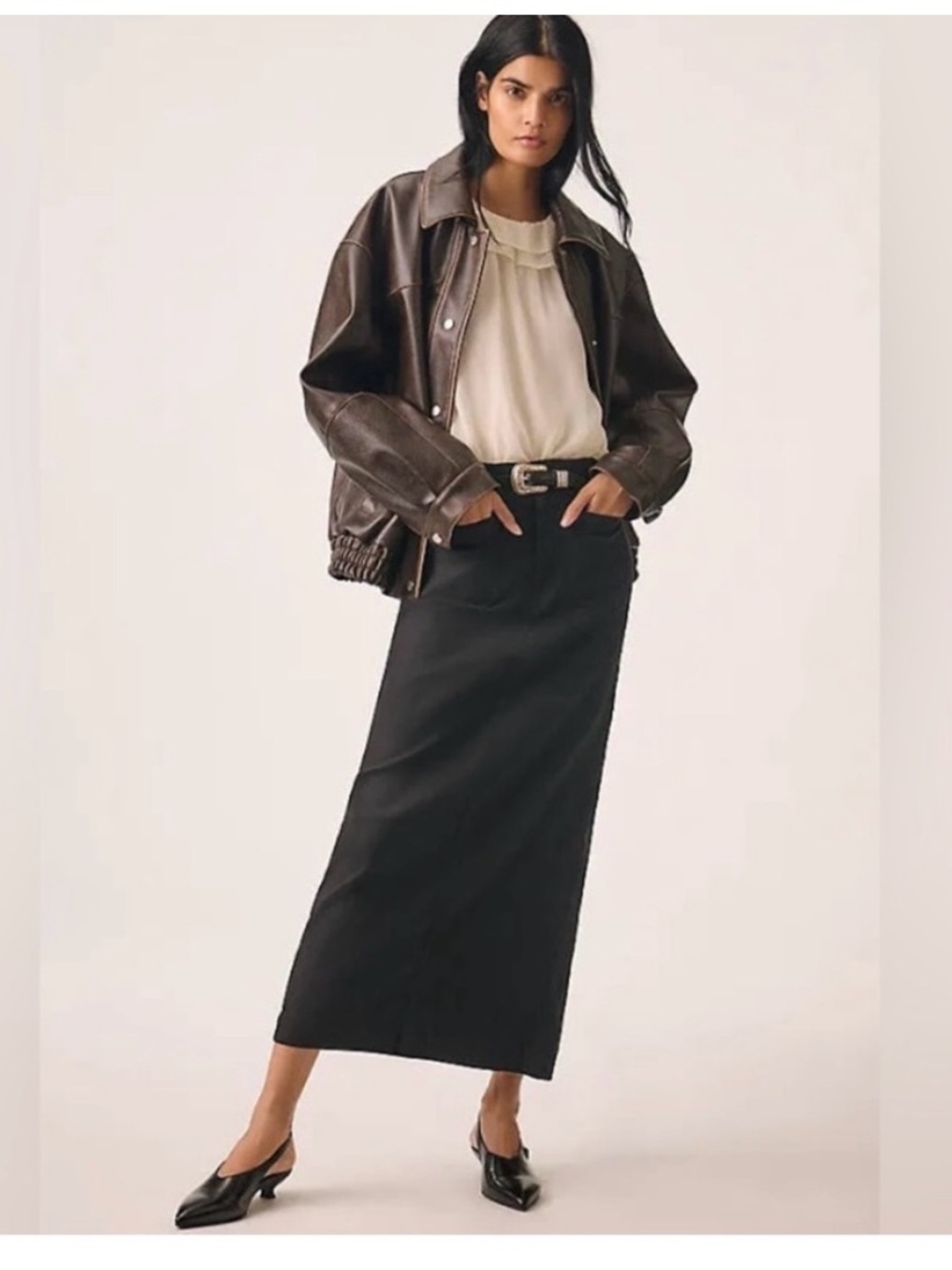 Maeve Colette Black Maxi Skirt linen blend  size Large